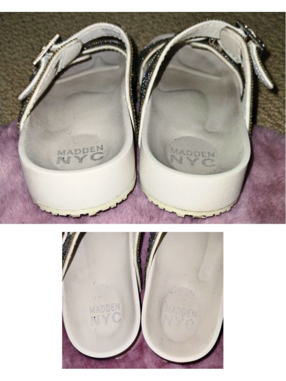 Madden NYC White & Silver Sparkle Double Buckle Sandals (Sz 7) - Picture 4 of 5